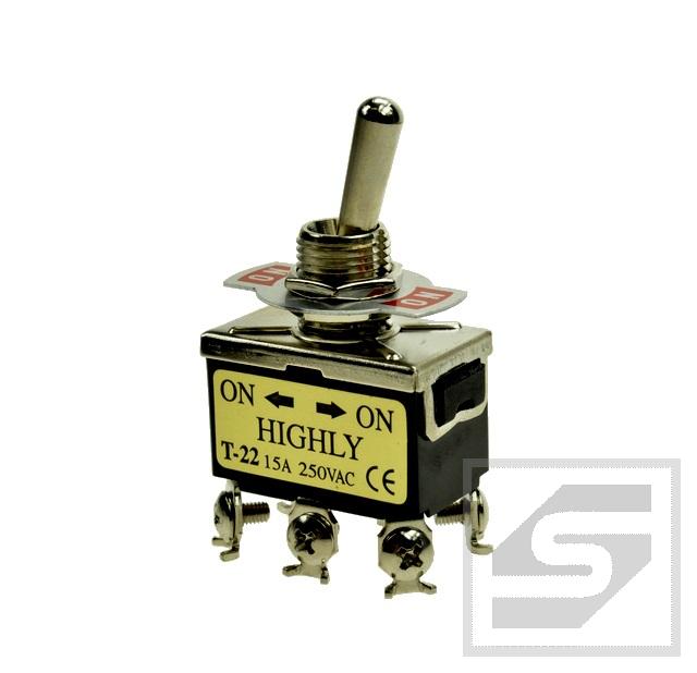 Przełącznik T-22BS;bistabilny;ON-ON 2 tory;15A;250VAC;otw.m.12mm;Highly