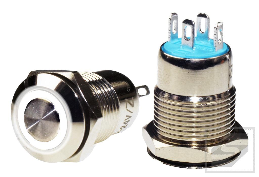 Przycisk LB12B/W5-24V;12mm;RING;LED biały;2A/250V;bistabilny;21.3mm