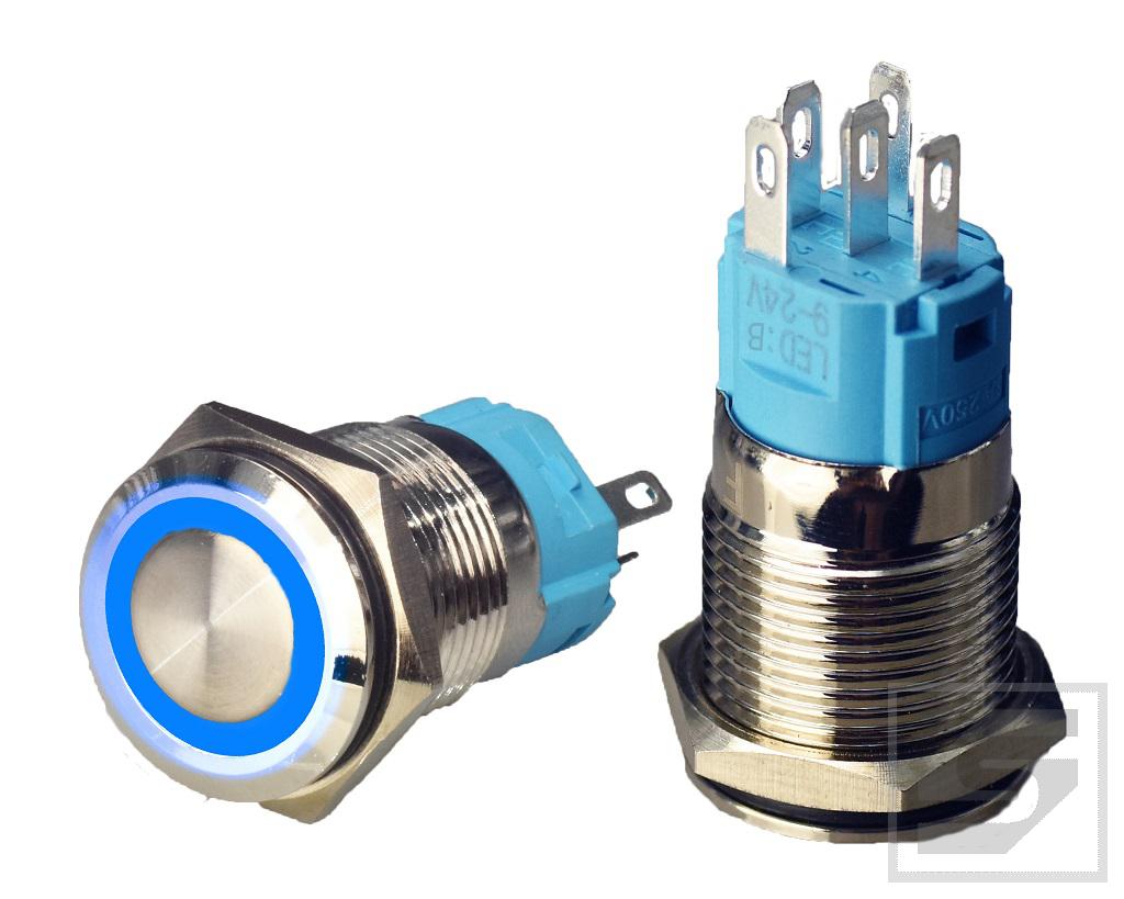 Przycisk LB16BR/LED:B 9-24VDC RING niebieski; 16mm; bistabilny;3A/250V