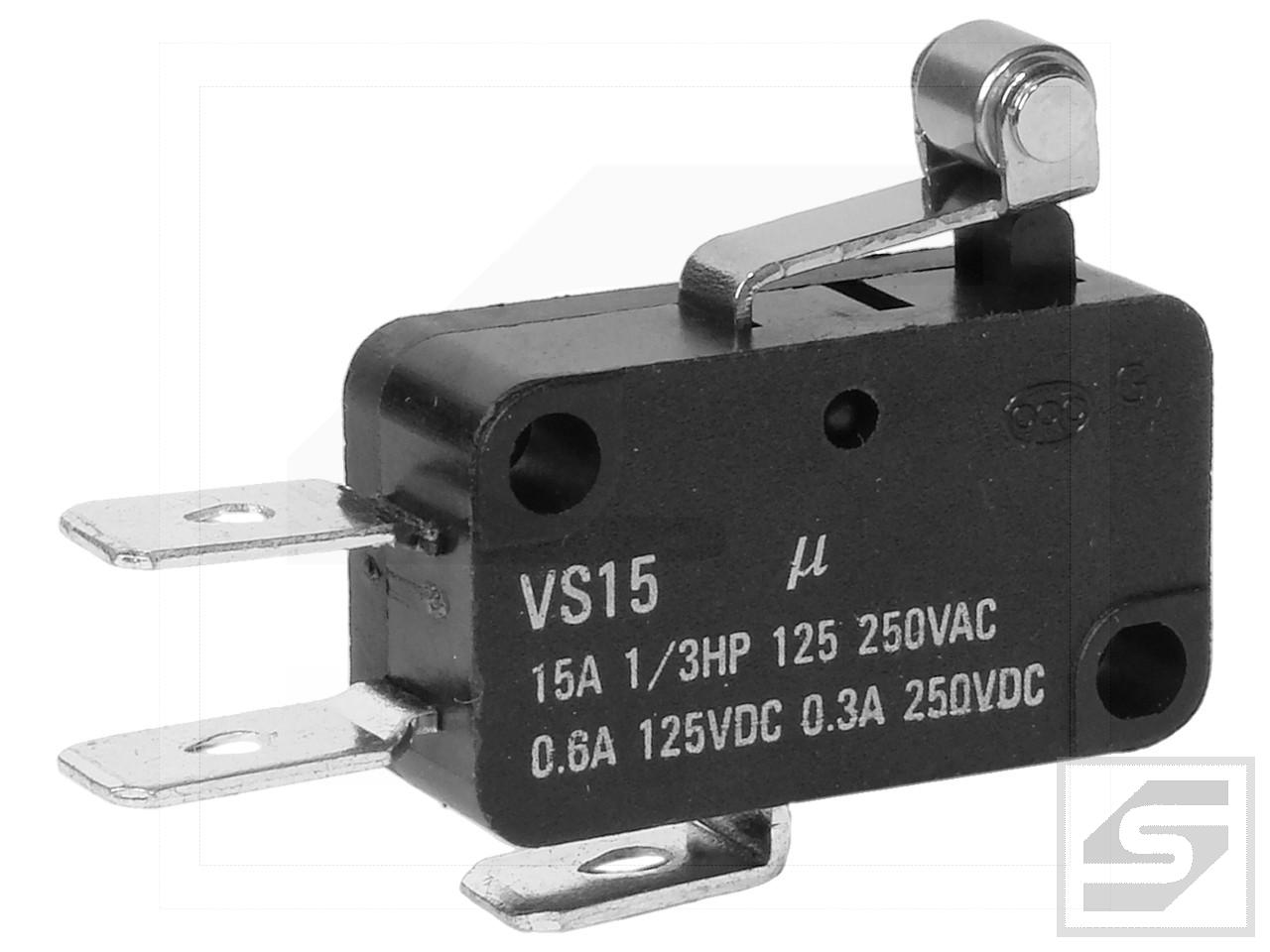 Mikroprzełącznik VS15N05-1C HIGHLY z dźwignią 12mm i rolką;15A/250V