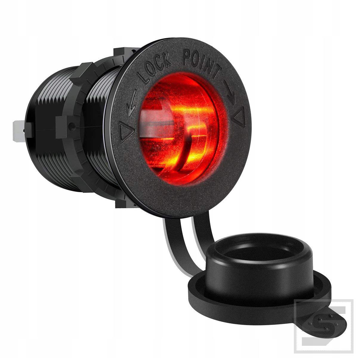 Gniazdo zapalniczki podświetlane czerwona LED;12V/15A;24V/10A;29mm;