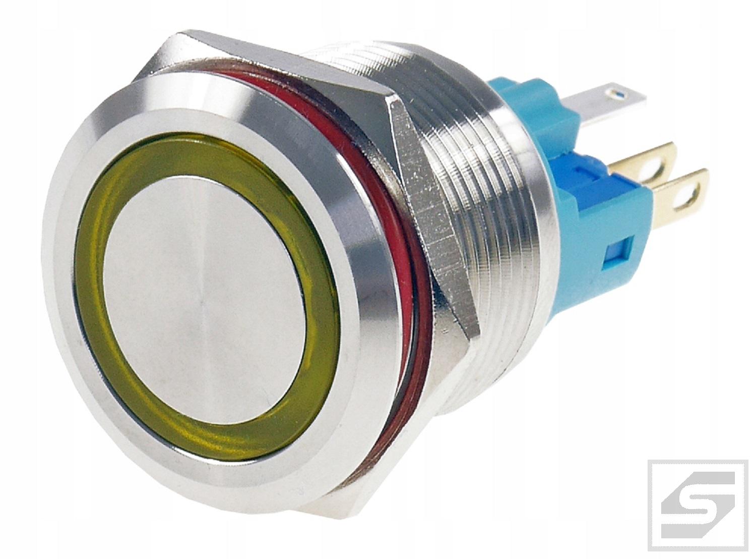 Przełącznik LB22MR-YELLOW 22mm RING podśw. LED 9-24VDC;chwilowy;2A/250V