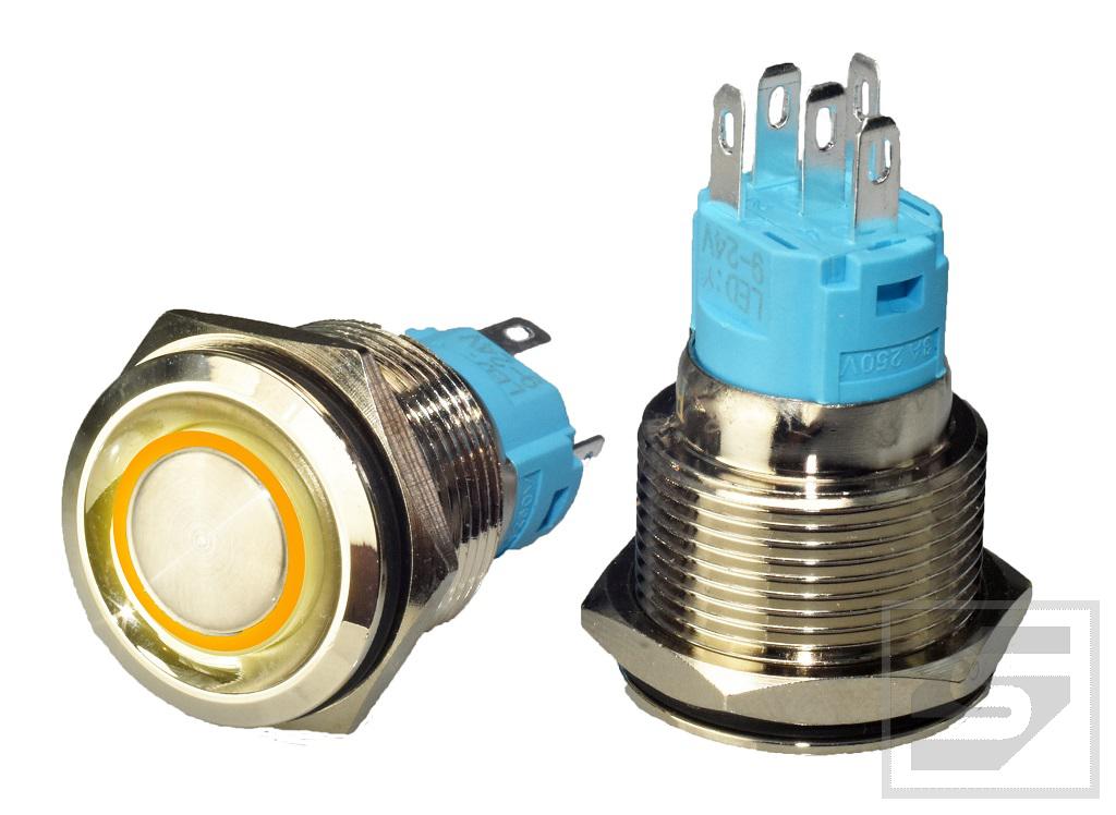 Przycisk LB19BR/LED:Y 9-24VDC RING żółty ; 19mm; bistabilny; 3A/250V