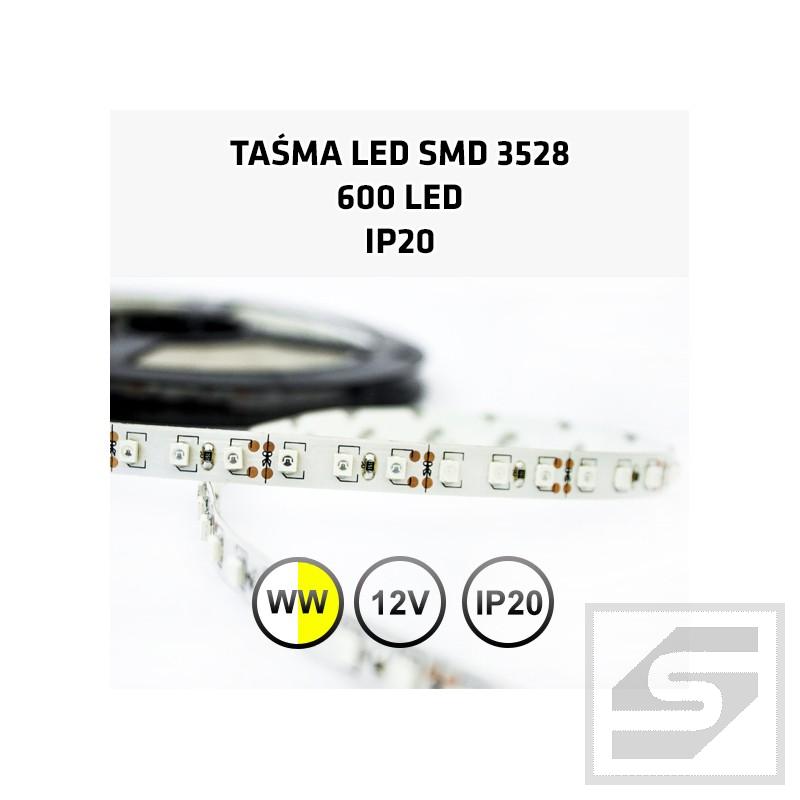 Taśma LED biała ciepł600LED/5m 3528 12VDC/IP20/48W LEDstrip3528WW/120