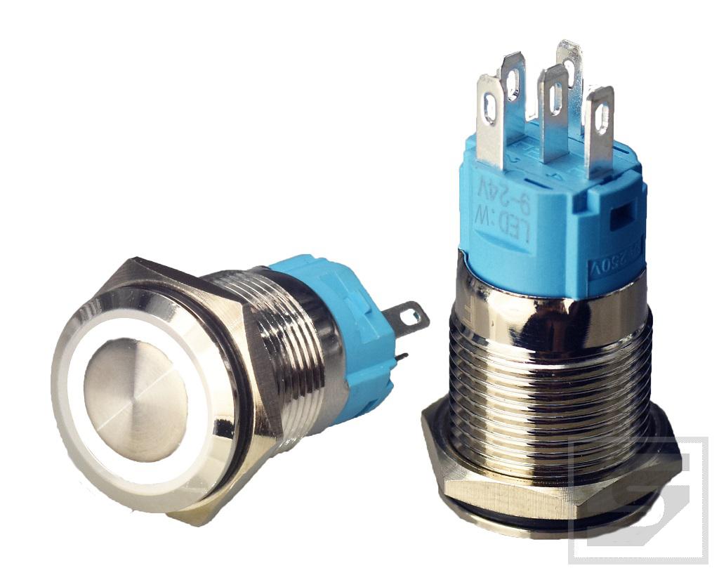 Przycisk LB16MR/LED:W 9-24VDC RING biały; 16mm: monostabilny; 3A/250V