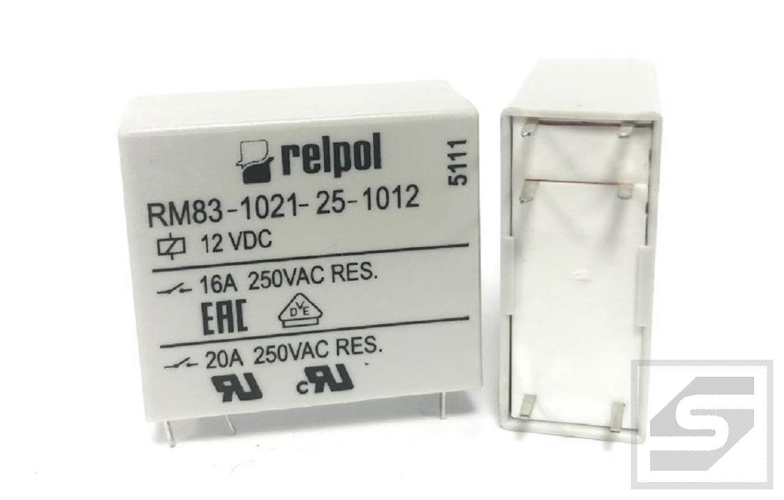 Przekaźnik RM83-1021-25-1012 RELPOL 1Z;16A/250VAC;Ucewki:12VDC;do druku