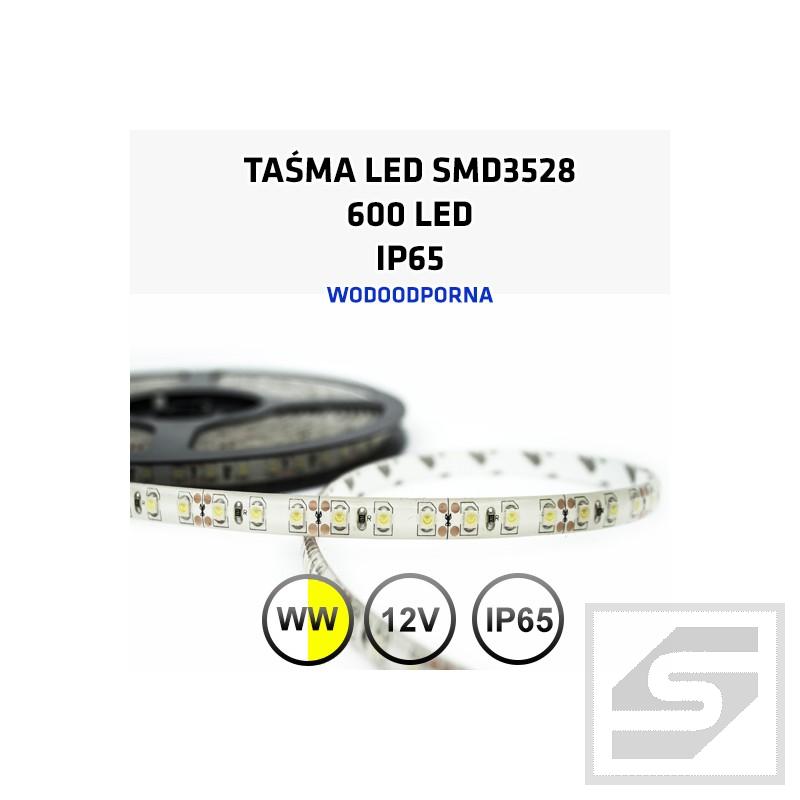 Taśma LED biała ciepł600LED/5m 3528 12VDC/IP65/48W LEDstrip3528WW/120