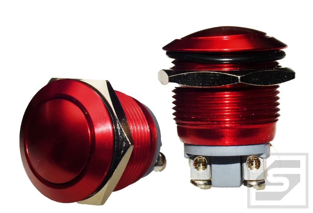 Przycisk wandaloodporny PW19WR;250V 2A;czerwony;19mm;wypukły;chwilowy