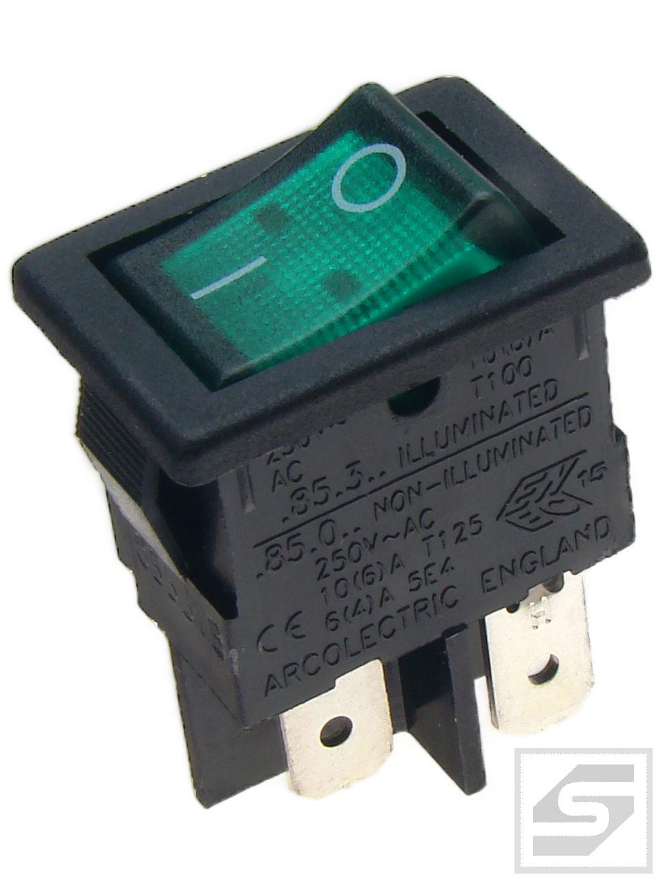 Przełącznik klaw.H8553VBBG3;zielony podśw;10A;250VAC;Arcolectric;ON-OFF