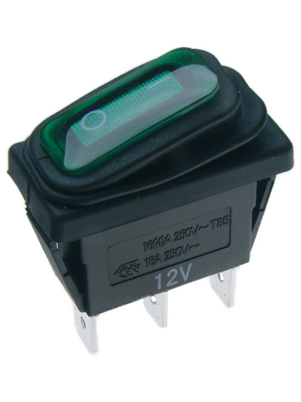 Przełącznik hermetyczny KCD1G-12VDC 20A;podśw.zielony;6.3mm;ON-OFF;