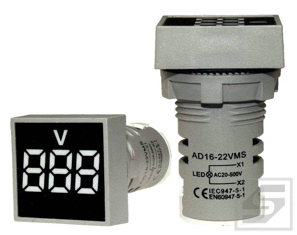 Miernik AD16-22VMS/W;biały;22mm; zakres 20-500VAC woltomierz