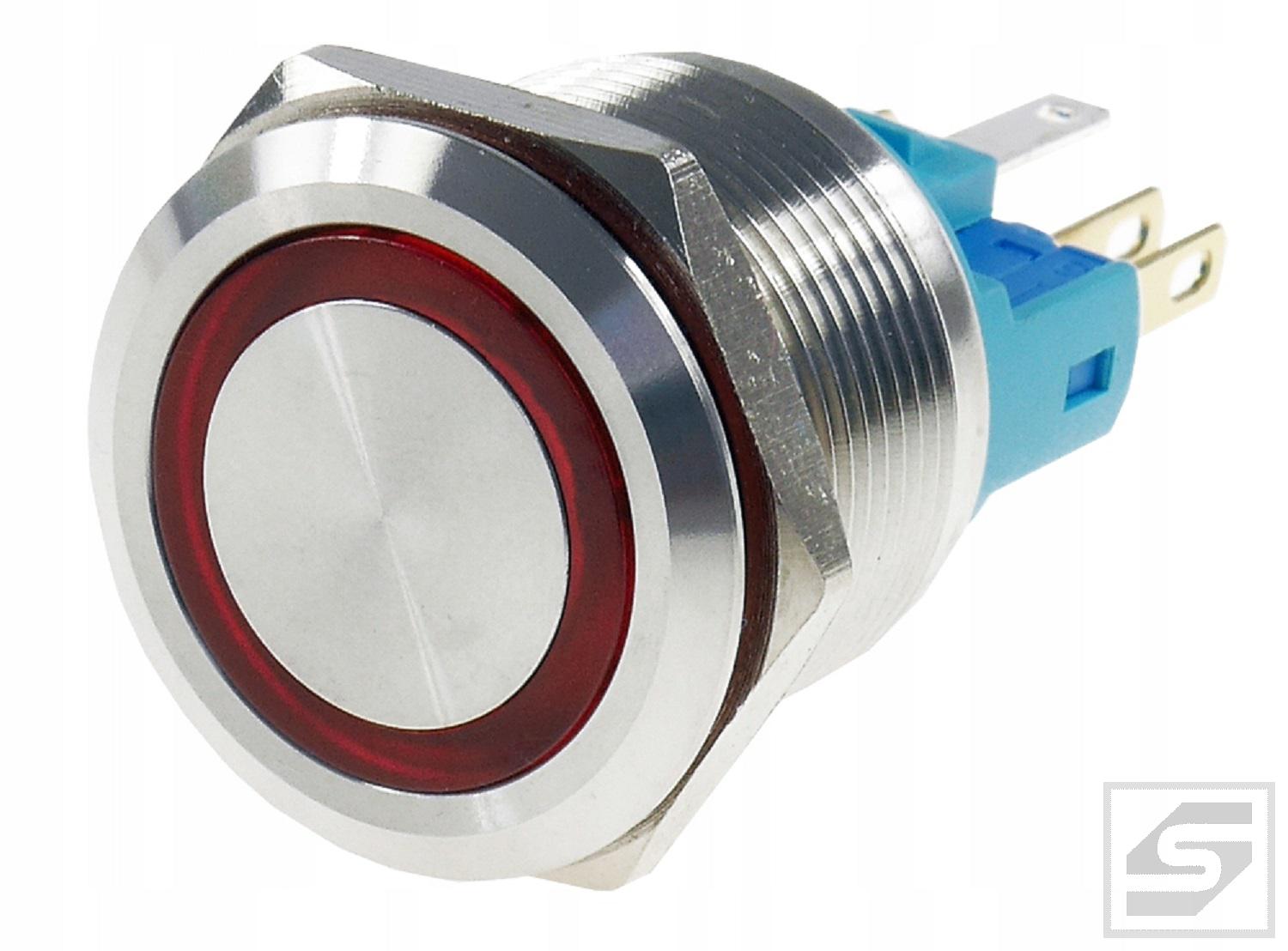 Przełącznik LB22MR-RED 22mm RING podśw. LED 9-24VDC;chwilowy;2A/250V