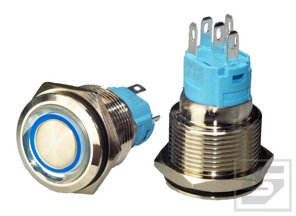 Przycisk LB19BR/LED:B 9-24VDC RING niebieski; 19mm; bistabilny;3A/250V