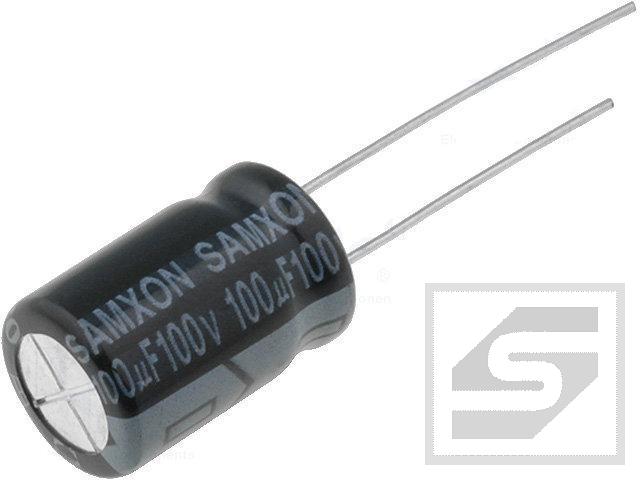Kondensator elek.  100uF/100V;105C; KM;10x16mm;SAMXON;2000h;THT;(37)