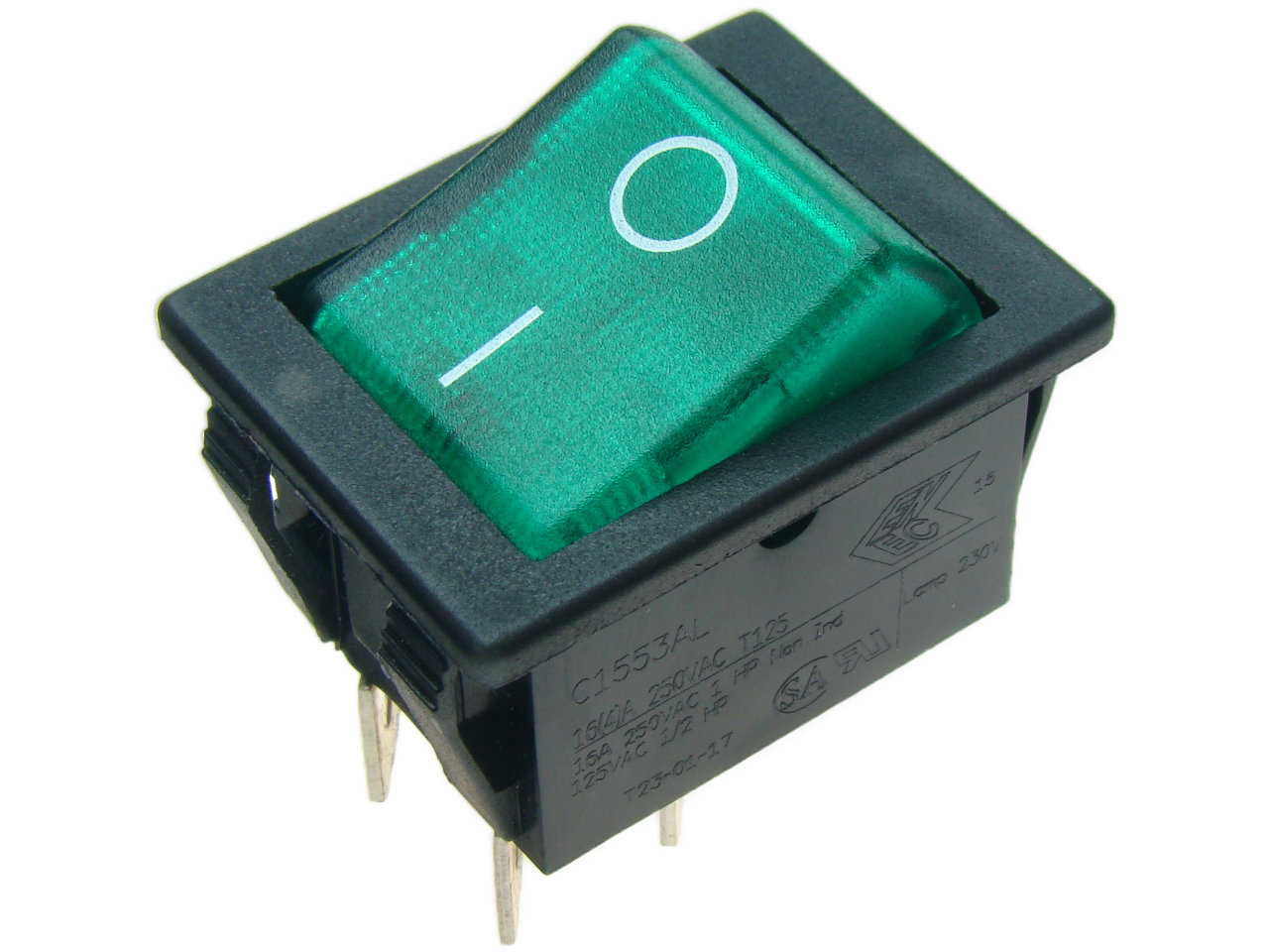 Przełącznik klawiszowy C1553ALBG3 zielony;ON-OFF;podśw.neon.250V/16A