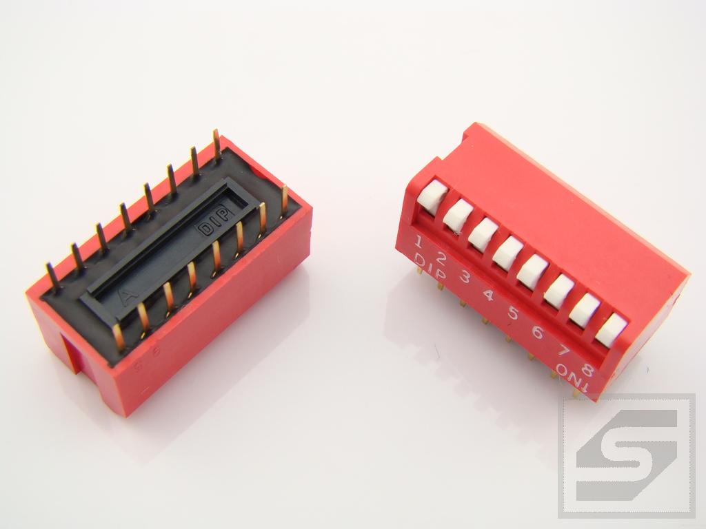 DIP switch 8 poz. przełącznik piano RoHS czerwony