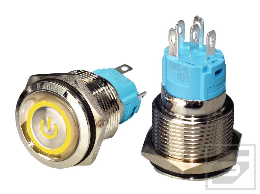 Przycisk LB19BP/LED:Y 9-24VDC POWER żółty; 19mm; bistabilny; 3A/250V