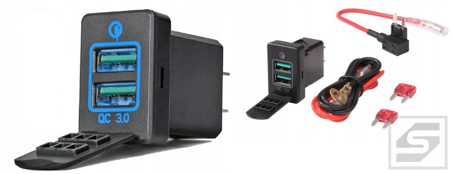 Ładowarka 2xUSB QC 3.0/B/W/T;TOYOTA Kolor podświetlenia:niebieski;wiąz.