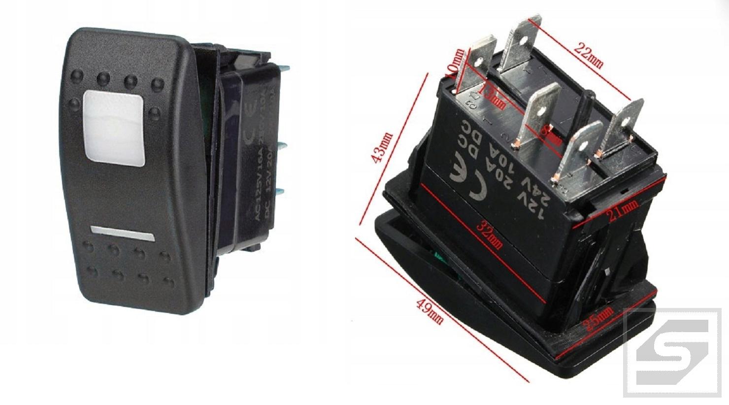 Przełącznik CARLING 2poz. ON-OFF 12V;20A;k.podśw. biały;5pin.;IP68