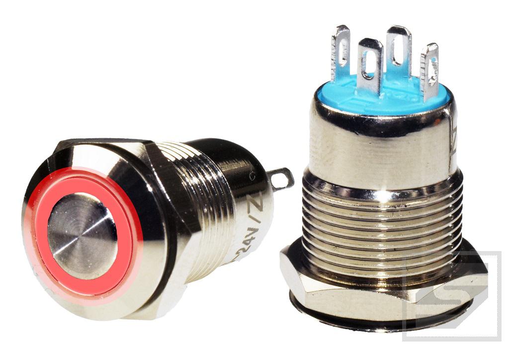 Przycisk LB12M/R5-24V;12mm;RING;LED czerwony;2A/250V;chwilowy;21.3mm