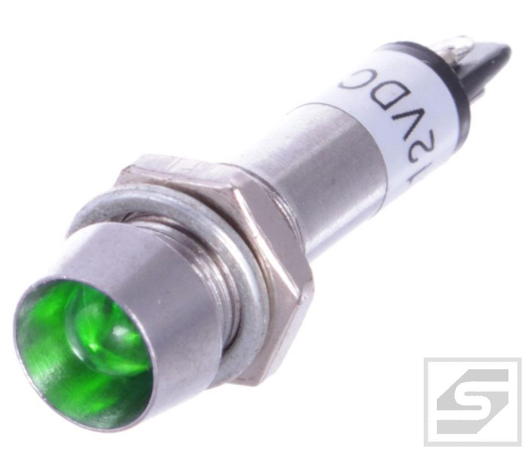 Kontrolka LED IND8-12G-B;12VDC;IP40 wklęsła;metal;zielony;otw.m.8.2mm