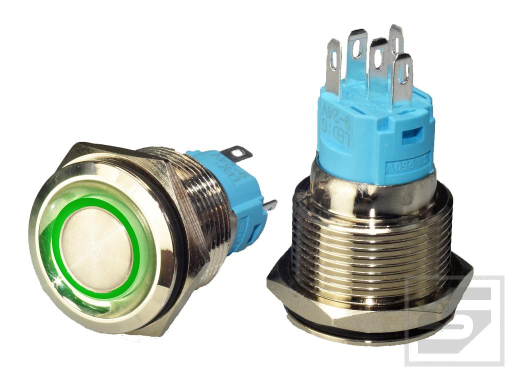 Przycisk LB19MR/LED:G 9-24VDC RING zielony; 19mm; monostabilny;3A/250V