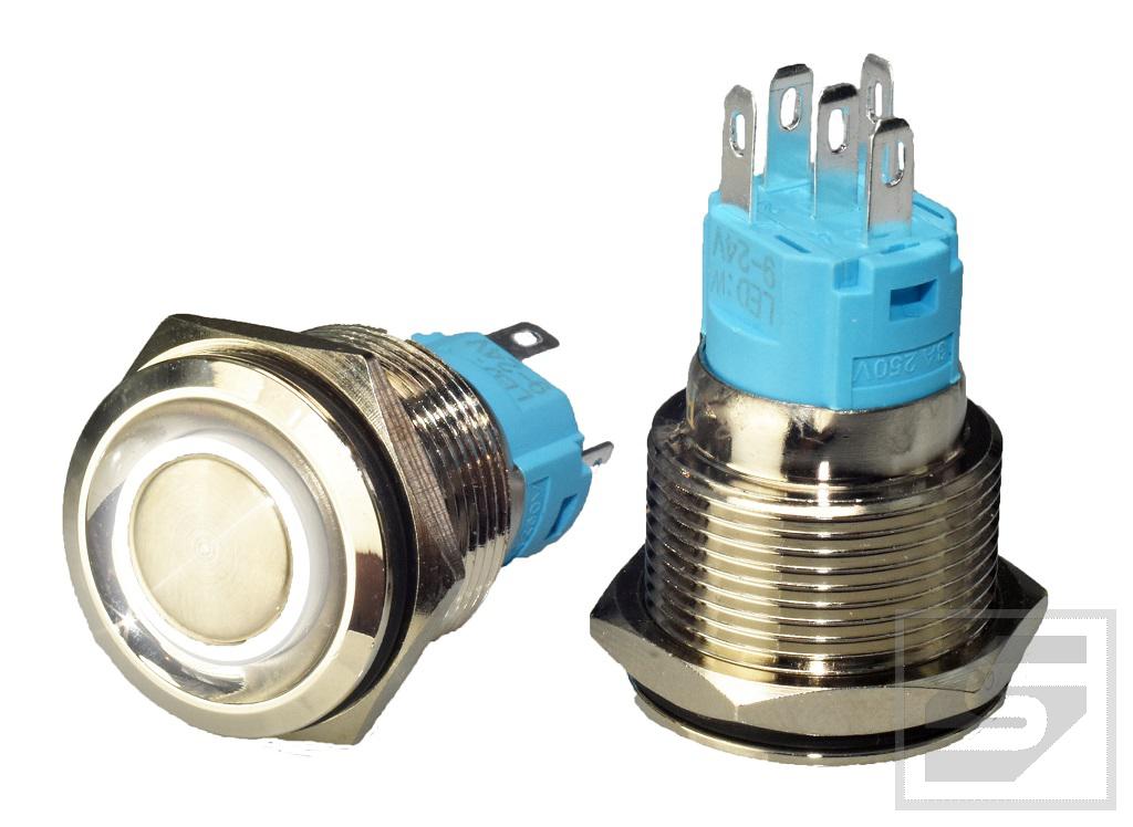 Przycisk LB19MR/LED:W 9-24VDC RING biały; 19mm; monostabilny; 3A/250V