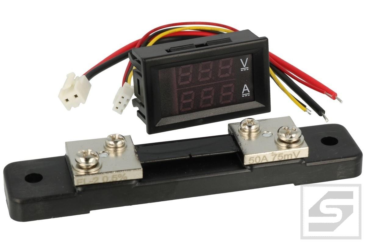 Miernik VS288/50A;woltomerz 0-99.9V DC;ampermierz 50ADC;bocznik;red/blu