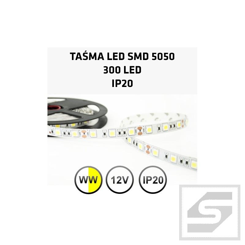 Taśma LED biała ciepł300LED/5m 5050 12VDC/IP20/72W LEDstrip5050WW/60