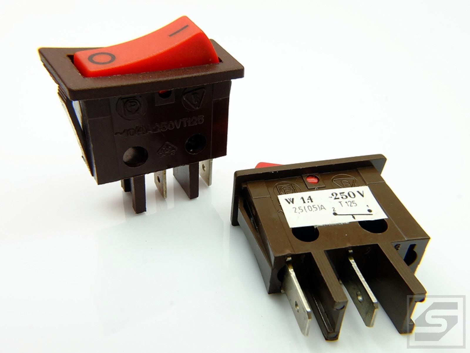 Łącznik klawiszowy W1.4 10A;250V monostabilny;czerwony;30x11mm;