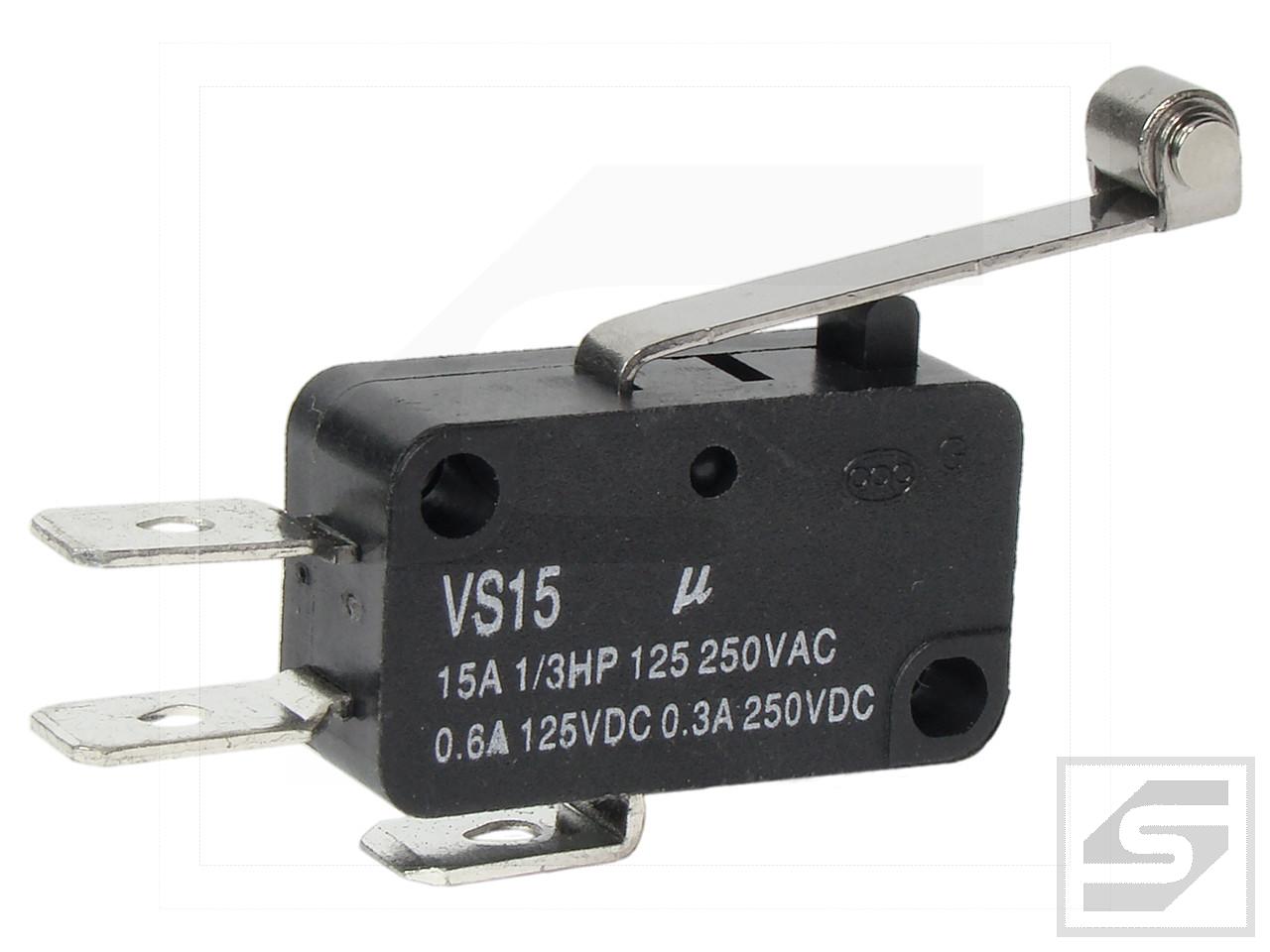 Mikroprzełącznik VS15N06-1C HIGHLY z dźwignią 25mm i rolką;15A/250V