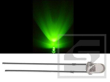 Dioda LED 3mm zielona SJ3036C clir 10000mcd;Vf=3.0-3.2V;WLD:525nm;RoHS