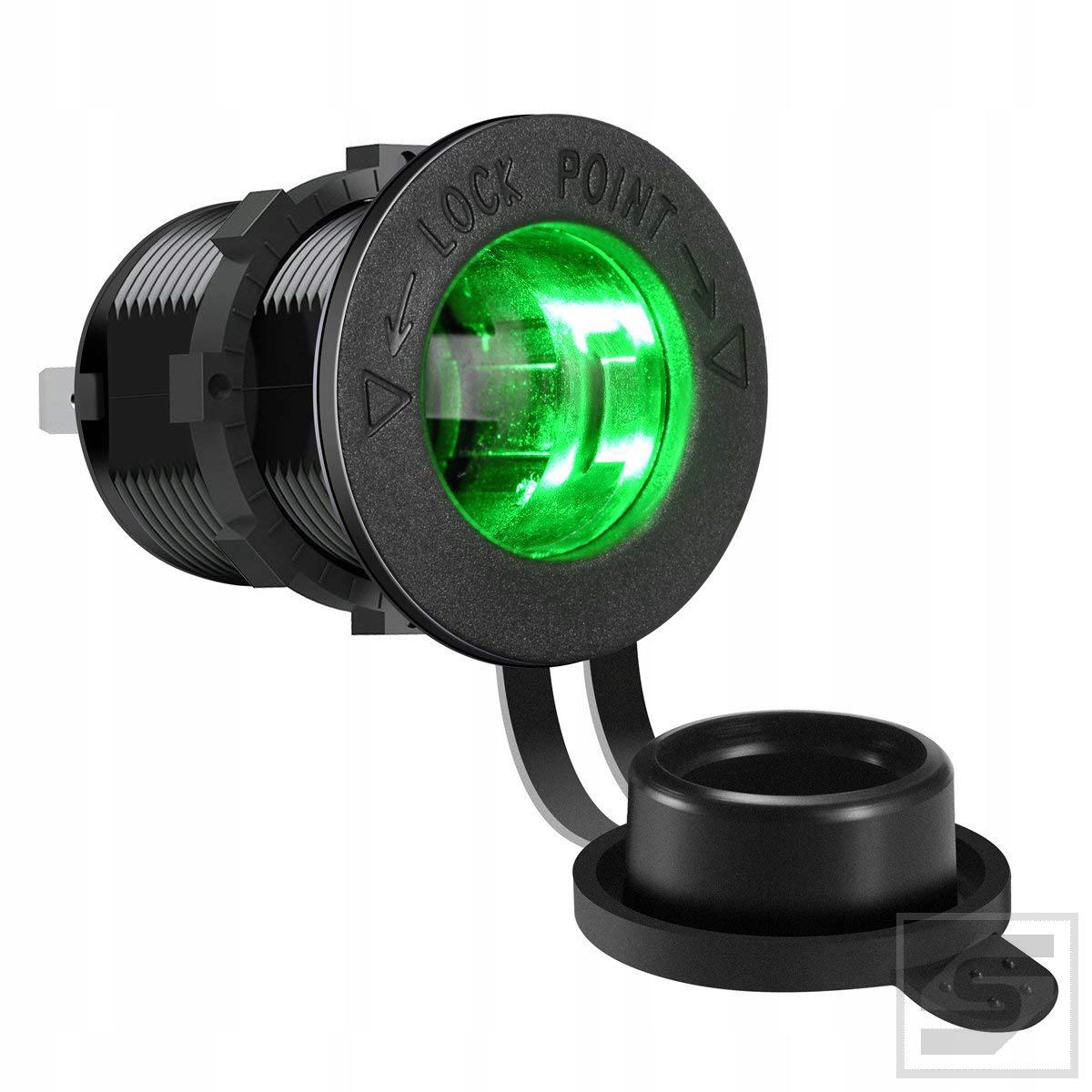 Gniazdo zapalniczki podświetlane k. zielony LED;12V/24V 15A; 29mm;