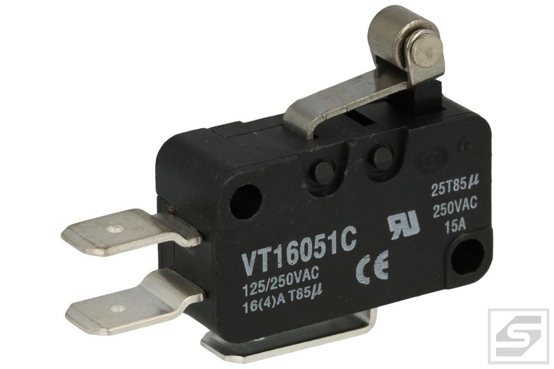 Mikroprzełącznik VT1605-1C HIGHLY z dźwignią 12mm i rolką;16A/250V