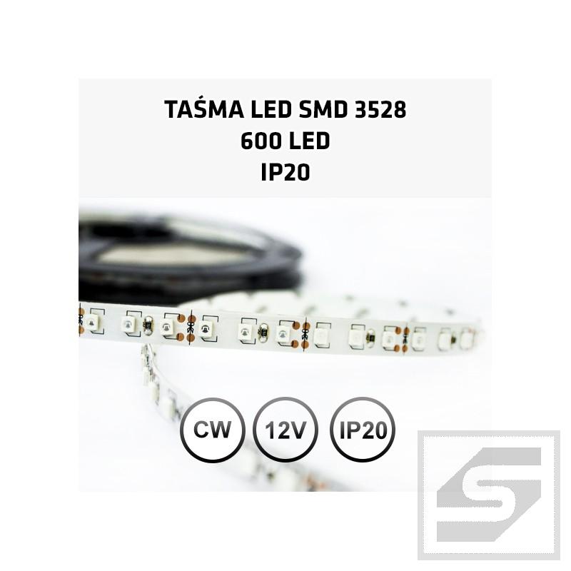 Taśma LED biała zimna600LED/5m 3528 12VDC/IP20/48W LEDstrip3528CW/120