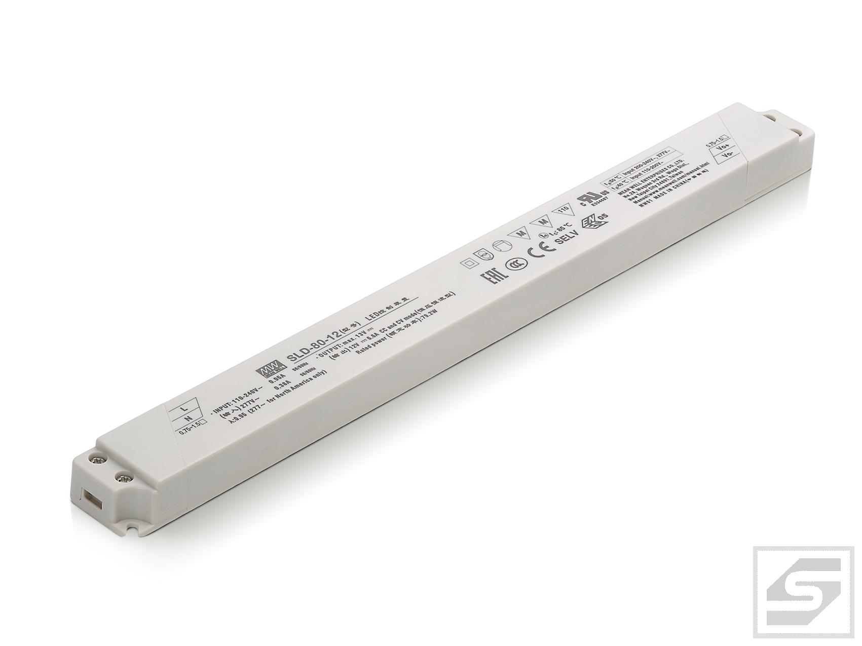 Zasilacz LED SLD-80-12;79.2W;12VDC; 6.6A;wym. 320x30x16.8mm;SLIM;IP20