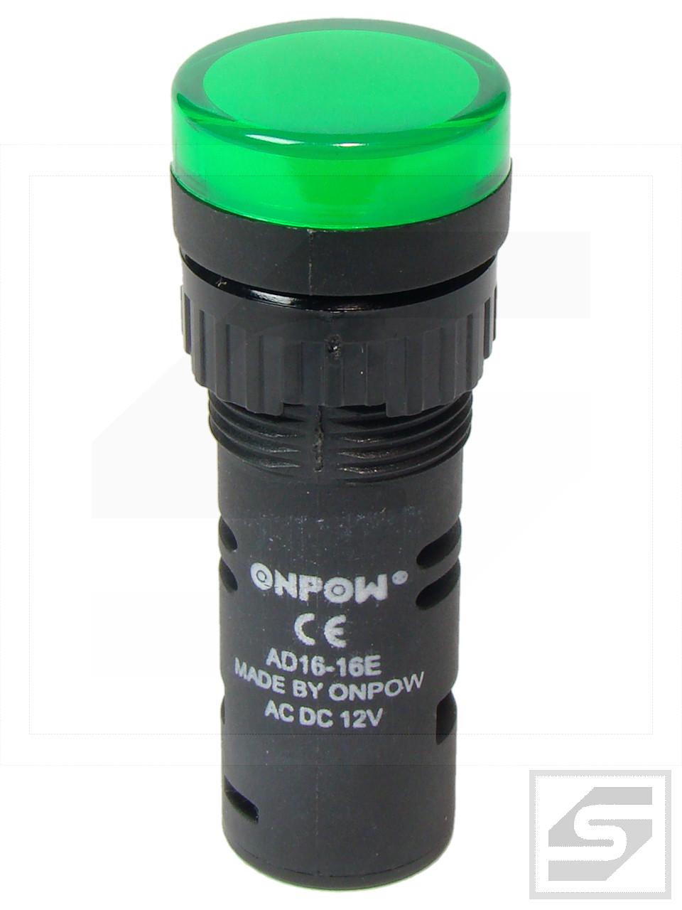 Kontrolka AD16-16E/G-12VAC/DC;16mm; zielona;podśw.LED 12V;IP40;ONPOW