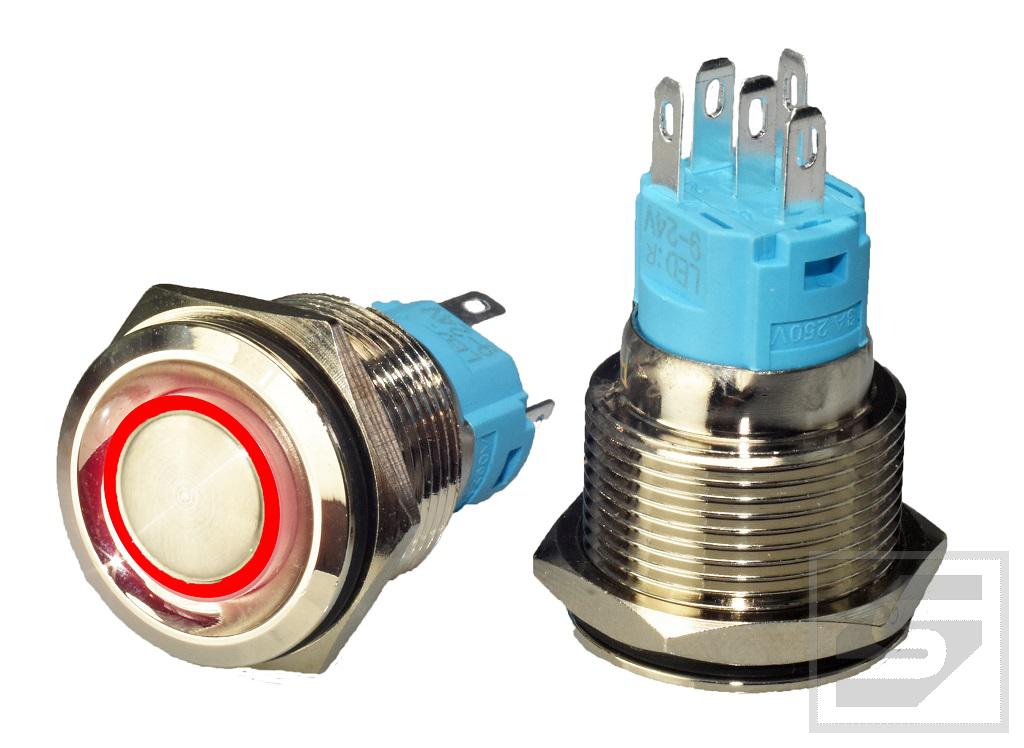 Przycisk LB19MR/LED:R 9-24VDC RING czerwony; 19mm;monostabilny;3A/250V