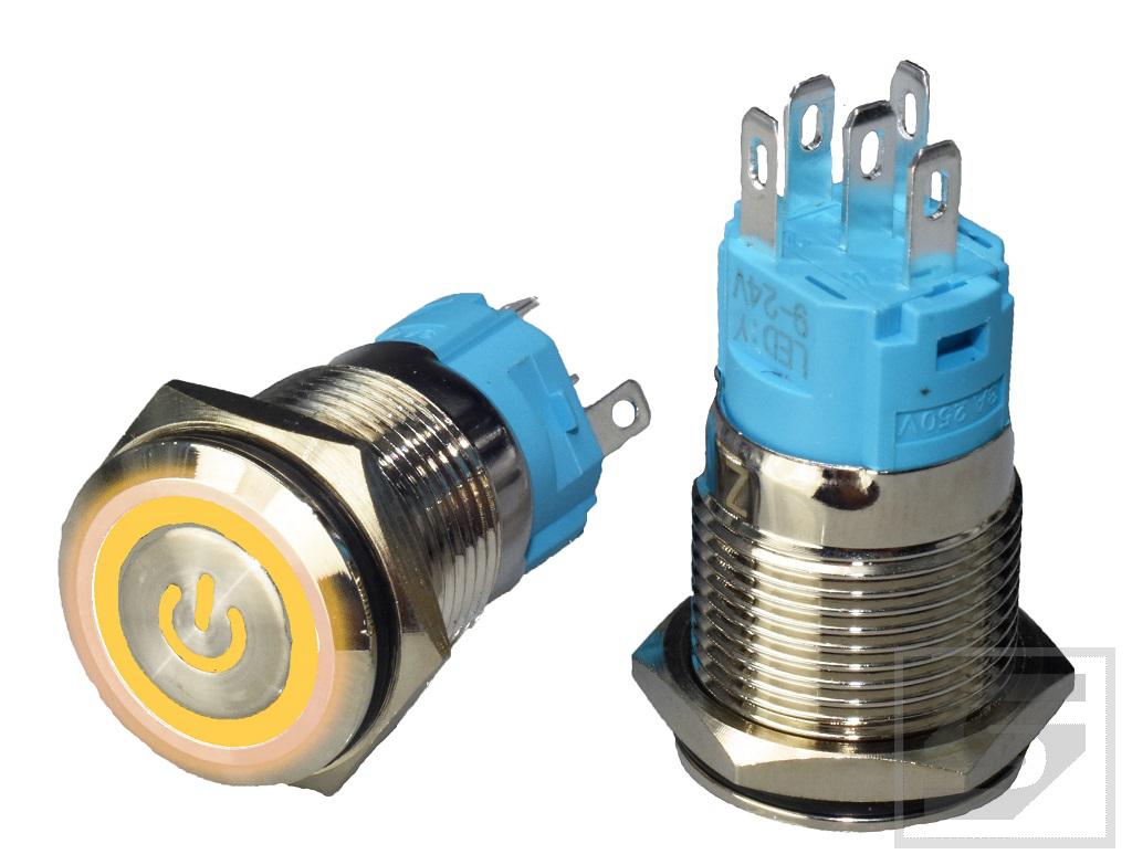 Przycisk LB16MP/LED:Y 9-24VDC POWER żółty; 16mm; monostabilny; 3A/250V