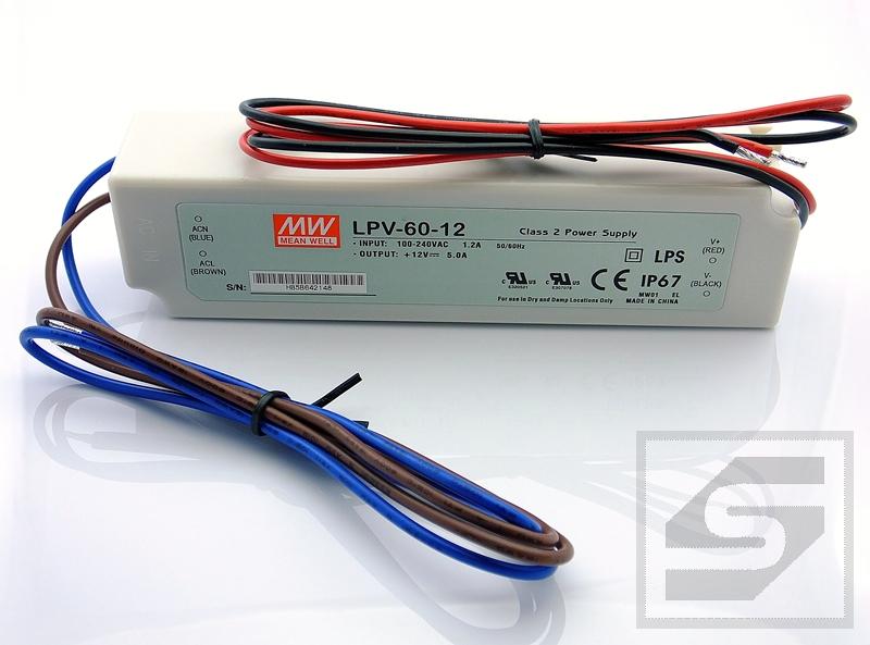 Zasilacz LED LPV-60-12 MEAN WELL 60W;12VDC;5A;hermetyczny IP67;