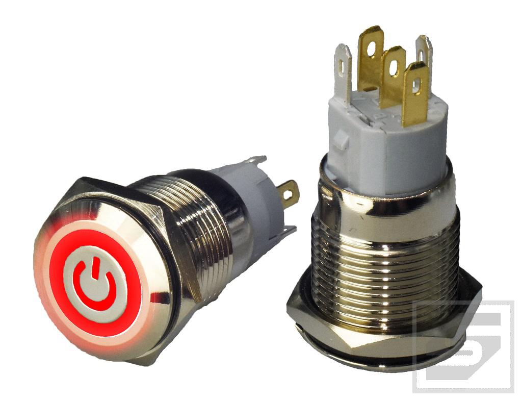 Przycisk LB16MP/LED:R 9-24VDC POWER czerwony; 16mm;monostabilny;3A/250V