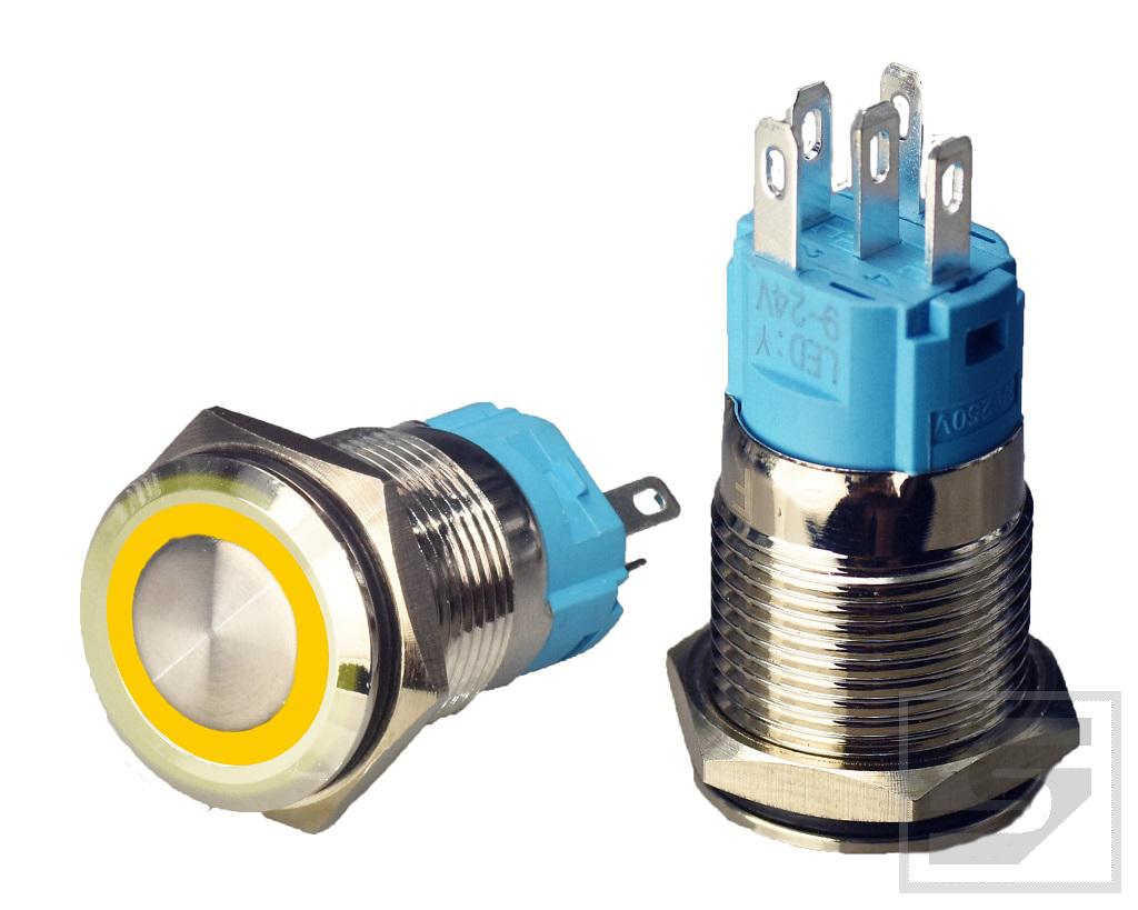 Przycisk LB16BR/LED:Y 9-24VDC RING żółty; 16mm: bistabilny; 3A/250V