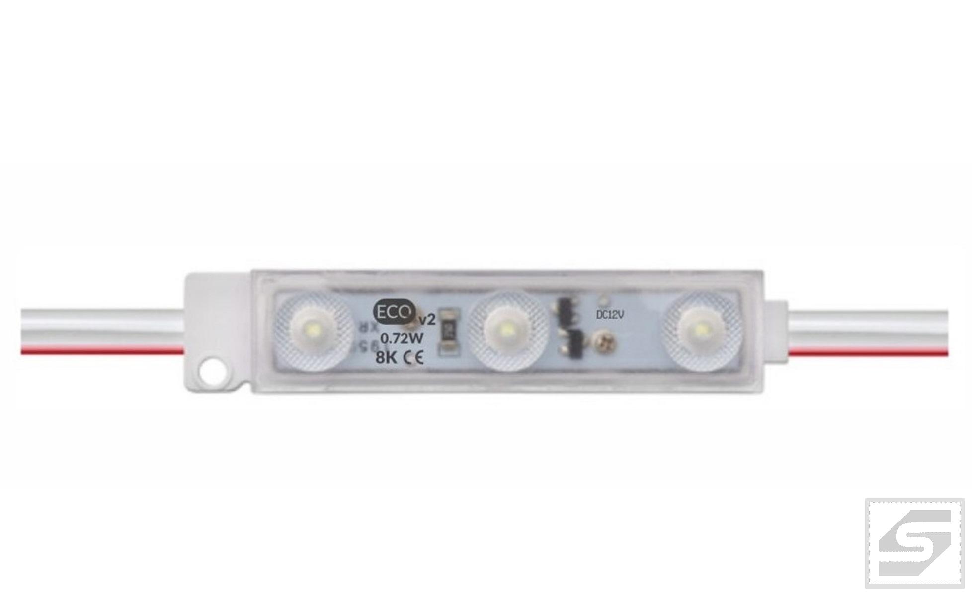 Moduł LED ECO LENS V2 3xRed/2835 0.72W;12VDC;60mA;18lm;625nm;IP68