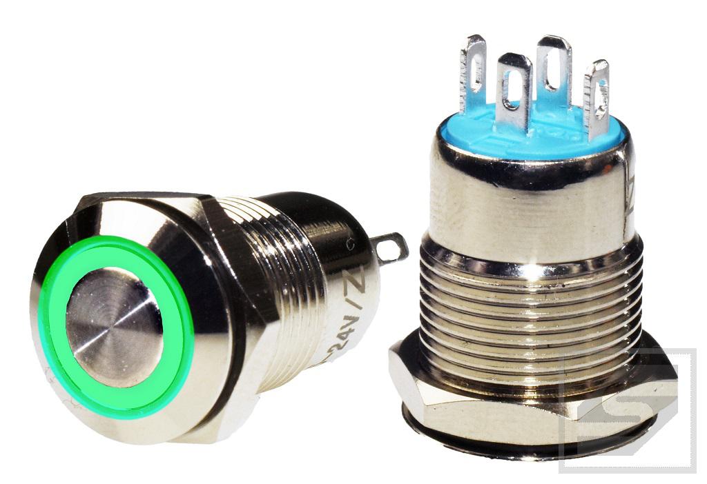 Przycisk LB12M/G5-24V;12mm;RING;LED zielony;2A/250V;chwilowy;21.3mm