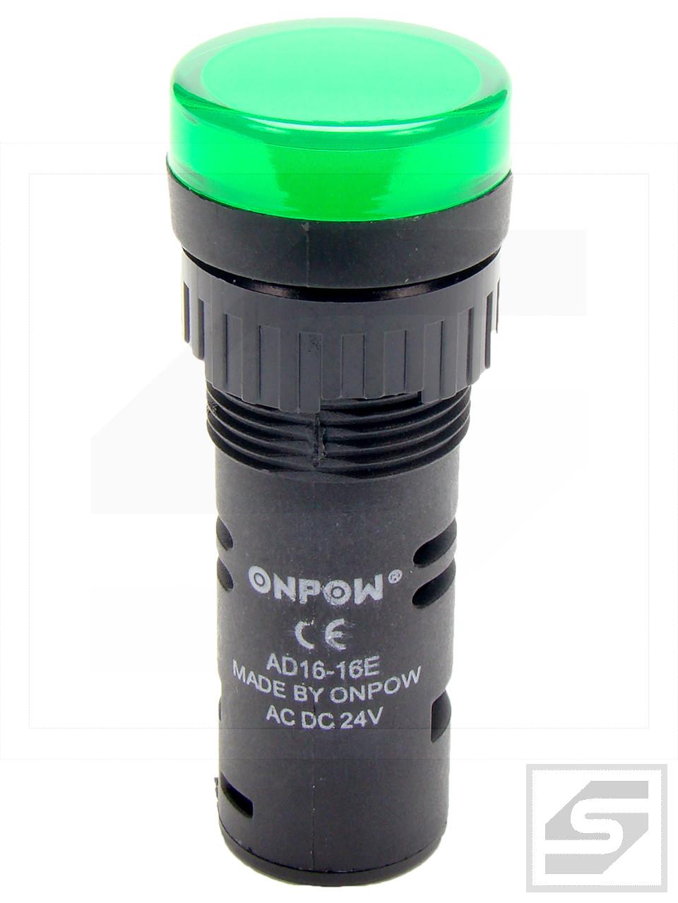Kontrolka AD16-16E/G-24VAC/DC;16mm; zielona;podśw.LED 24V;IP40;ONPOW