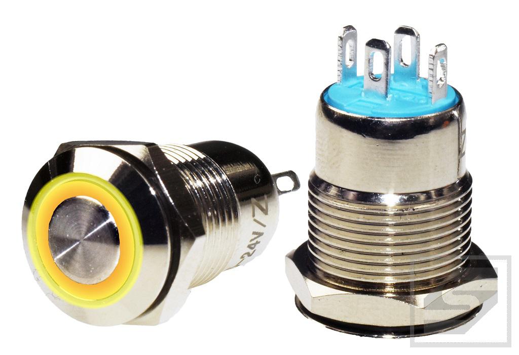 Przycisk LB12B/Y5-24V;12mm;RING;LED żółty;2A/250V;bistabilny;21.3mm