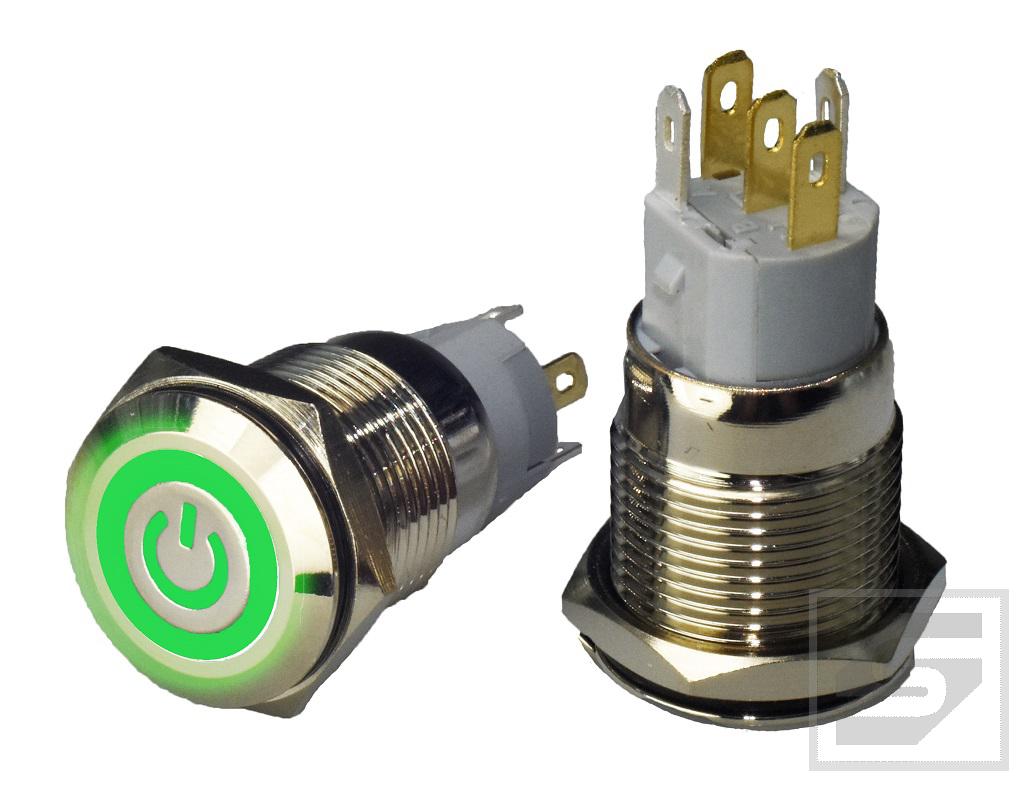 Przycisk LB16MP/LED:G 12VDC POWER zielony; 16mm; monostabilny;3A/250V