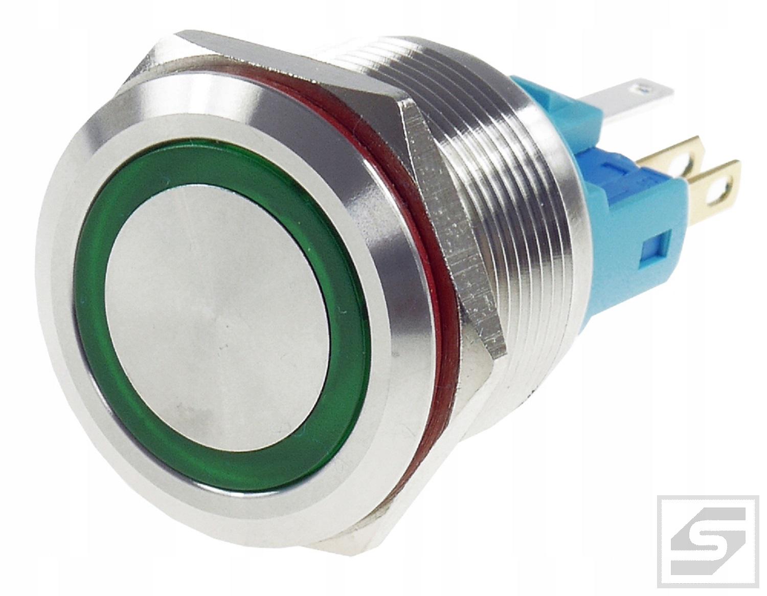 Przełącznik LB22MR-GREEN 22mm RING podśw. LED 9-24VDC;chwilowy;2A/250V