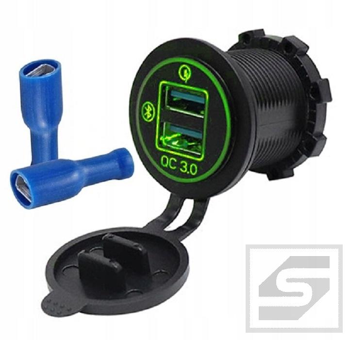 Ładowarka 2xUSB QC 3.0/G/2x18W;2x3A Kolor podświetlenia zielony;12VDC